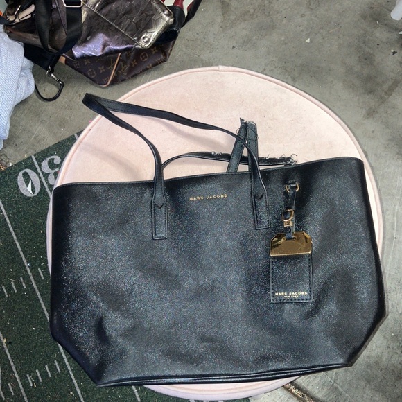 Marc Jacobs Black Leather Tote with Gold Accents - Picture 2 of 9